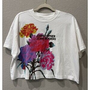 Old Navy x Christopher John Rogers White Cropped Floral Tee Women’s L
